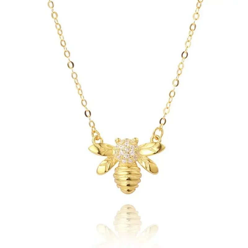 Huitan Gold Color Honey Bee Pendant Necklace for Women Fashion Exquisite Little Bee Neck Necklace Girls Gift Statement Jewelry