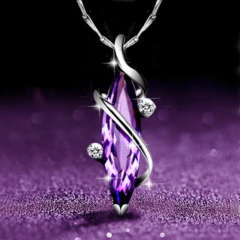Huitan Charming Purple CZ Series Necklace for Women Engagement Wedding Party Lady's Accessories Newly Designed Jewelry Drop Ship
