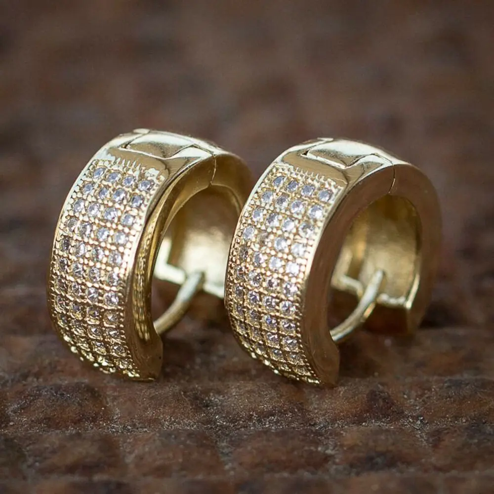 Huitan Small Round Hoop Earrings for Men/Women Shiny White Zirconia Simple Stylish Daily Wearable Earring Unisex Fashion Jewelry