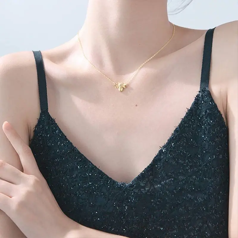 Huitan Gold Color Honey Bee Pendant Necklace for Women Fashion Exquisite Little Bee Neck Necklace Girls Gift Statement Jewelry