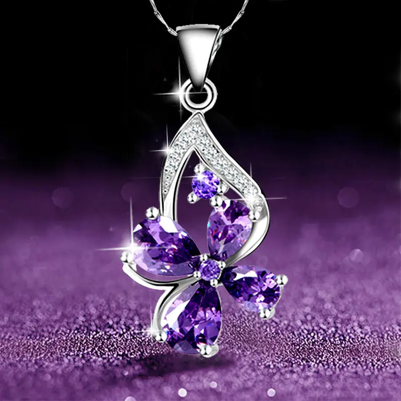 Huitan Charming Purple CZ Series Necklace for Women Engagement Wedding Party Lady's Accessories Newly Designed Jewelry Drop Ship