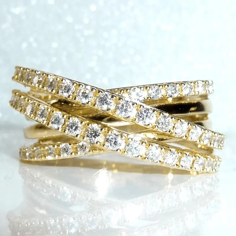 Huitan New Trendy Sparkling Cross Rings for Women Full with Cubic Zirconia Luxury Bridal Wedding Rings Modern Fashion Jewelry
