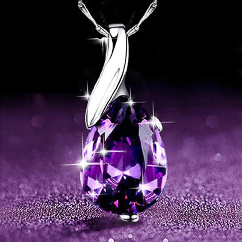 Huitan Charming Purple CZ Series Necklace for Women Engagement Wedding Party Lady's Accessories Newly Designed Jewelry Drop Ship