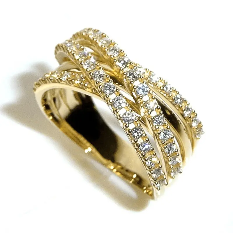 Huitan New Trendy Sparkling Cross Rings for Women Full with Cubic Zirconia Luxury Bridal Wedding Rings Modern Fashion Jewelry