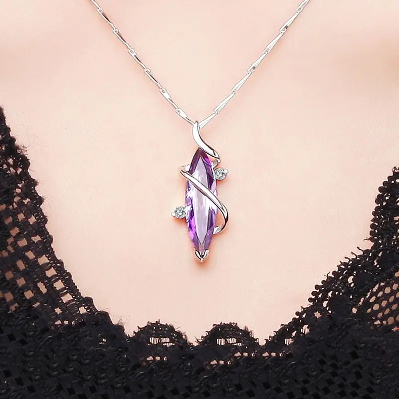 Huitan Charming Purple CZ Series Necklace for Women Engagement Wedding Party Lady's Accessories Newly Designed Jewelry Drop Ship