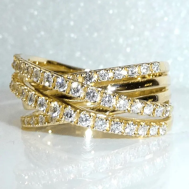 Huitan New Trendy Sparkling Cross Rings for Women Full with Cubic Zirconia Luxury Bridal Wedding Rings Modern Fashion Jewelry
