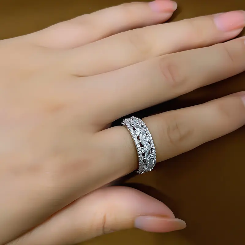 Huitan Gorgeous Brilliant Zirconia Finger Ring Female Wedding Band Graceful Women Engagement Ceremony Accessories Jewelry Gift