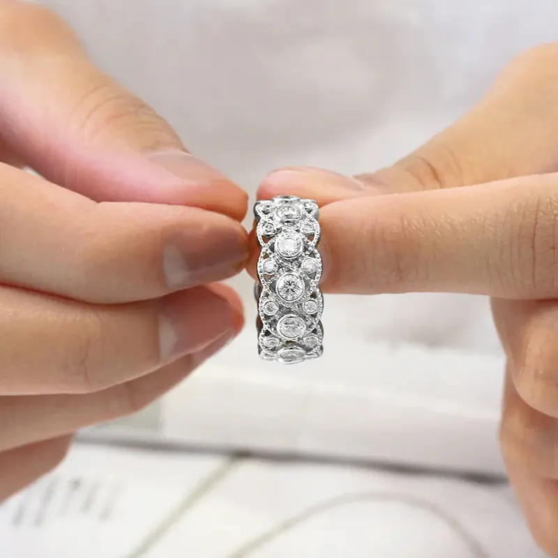 Huitan Gorgeous Women Wedding Rings Hollow Out Cross Design Trendy Engagement Band Accessories Luxury Cubic Zirconia Jewelry