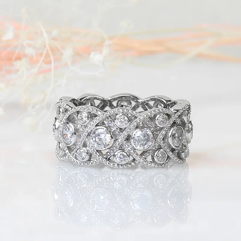 Huitan Gorgeous Women Wedding Rings Hollow Out Cross Design Trendy Engagement Band Accessories Luxury Cubic Zirconia Jewelry