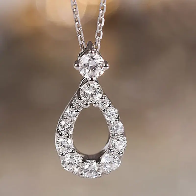 Huitan Trendy Lady Luxury Necklace Bright Zirconia Accessories for Wedding Fashion Waterdrop Shaped Pendant Jewelry for Female