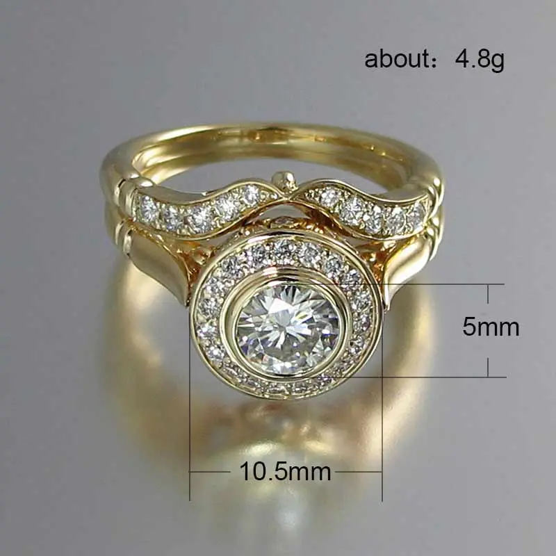 Huitan Golden Color 2PC Bridal Ring Sets Romantic Proposal Wedding Rings Foe Women Trendy Round Stone Setting Wholesale Lots