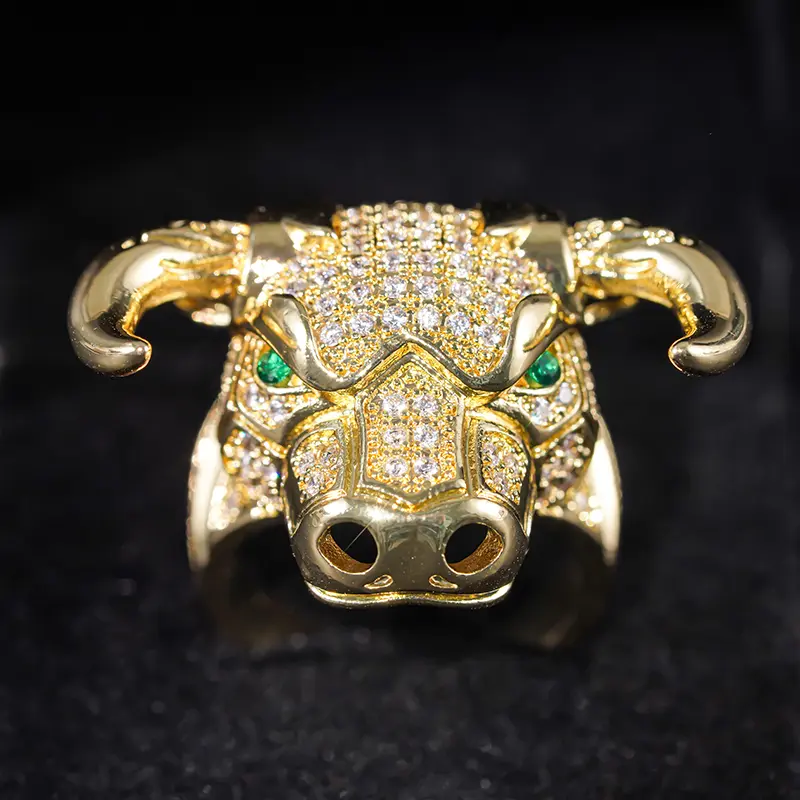 Huitan Punk Style Cow Animal Rings for Women Gorgeous Gold Color Finger-ring Green Eyes Personality Girls Hip Hop Jewelry