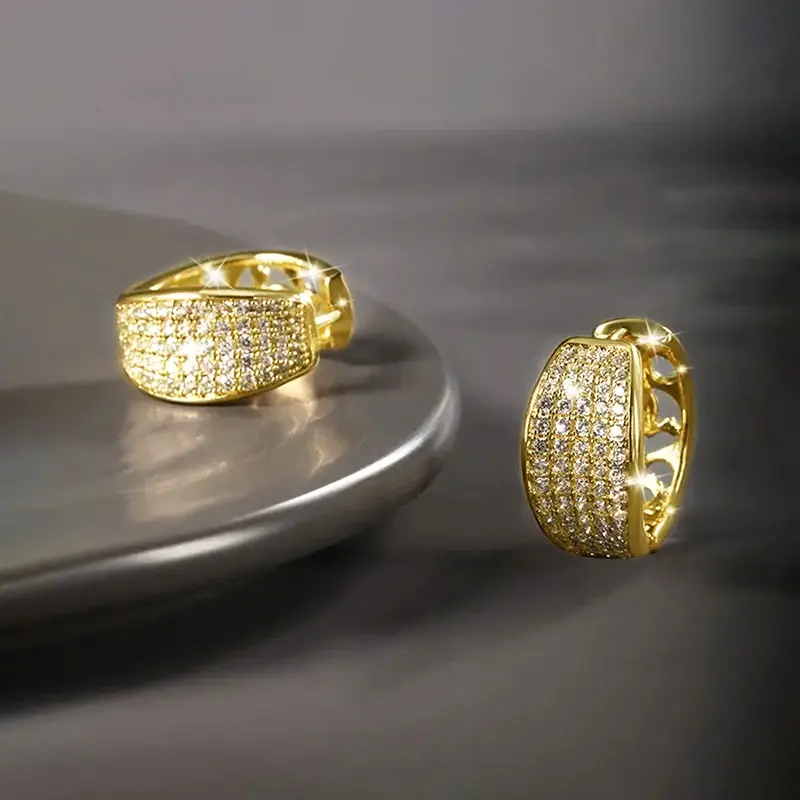 Huitan Gold Color Brilliant Zirconia Hoop Earrings Lady Hollow-out Design Accessories Luxury Fashion Jewelry for Daily Party