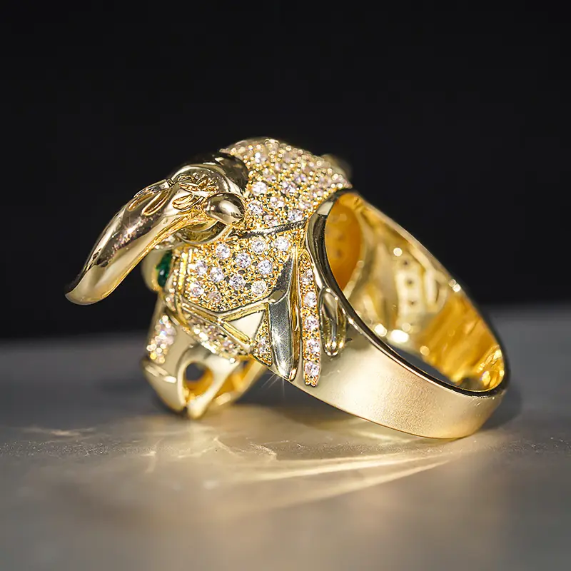 Huitan Punk Style Cow Animal Rings for Women Gorgeous Gold Color Finger-ring Green Eyes Personality Girls Hip Hop Jewelry