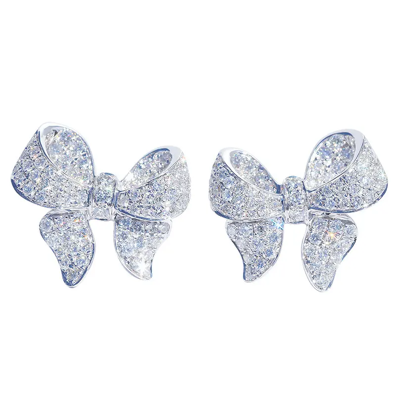Huitan Delicate Bowknot Stud Earrings Women Silver Color Brilliant CZ Cute Girl Gift Female Earrings Trendy Jewelry Dropshipping