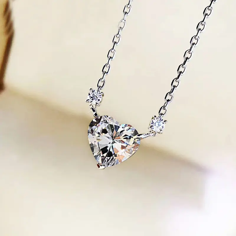 Huitan Chic Crystal/Pink/Yellow Heart CZ Necklace for Women Simple Stylish Girls Accessories Party Daily Wear Statement Jewelry