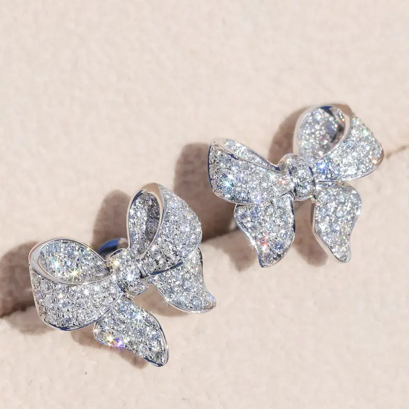Huitan Delicate Bowknot Stud Earrings Women Silver Color Brilliant CZ Cute Girl Gift Female Earrings Trendy Jewelry Dropshipping
