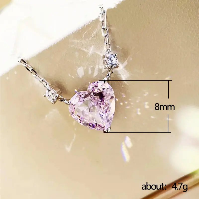 Huitan Chic Crystal/Pink/Yellow Heart CZ Necklace for Women Simple Stylish Girls Accessories Party Daily Wear Statement Jewelry