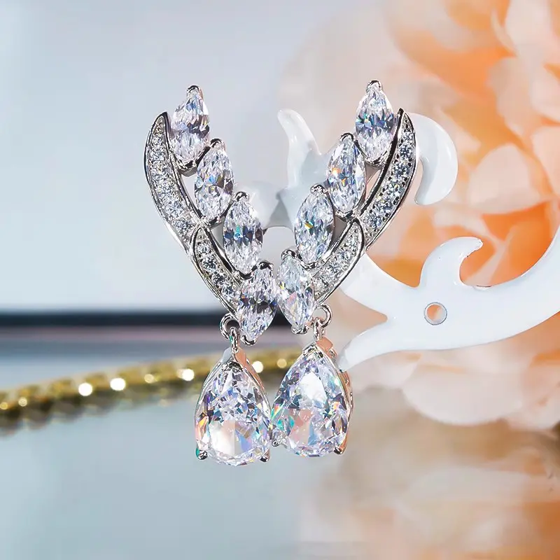 Huitan Delicate Drop Earrings for Women Luxury Bright Cubic Zirconia Jewelry Pendant Accessories for Wedding Ceremony Party