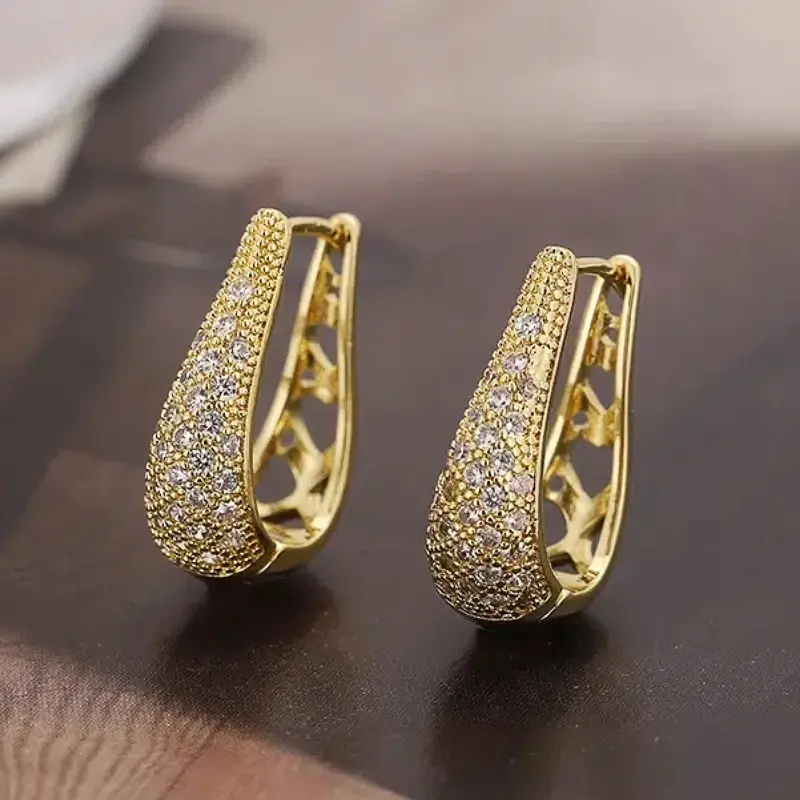 Huitan Trendy Graceful Hollow-out Design Hoop Earrings for Women Silver Color/Gold Color Accessories for Engagement Ceremony