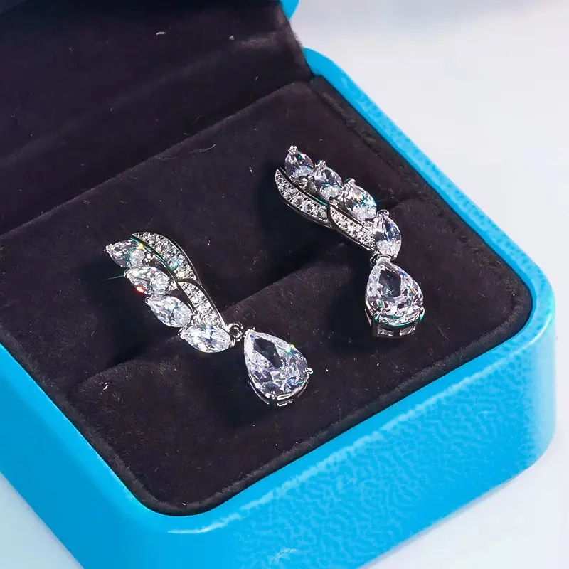 Huitan Delicate Drop Earrings for Women Luxury Bright Cubic Zirconia Jewelry Pendant Accessories for Wedding Ceremony Party