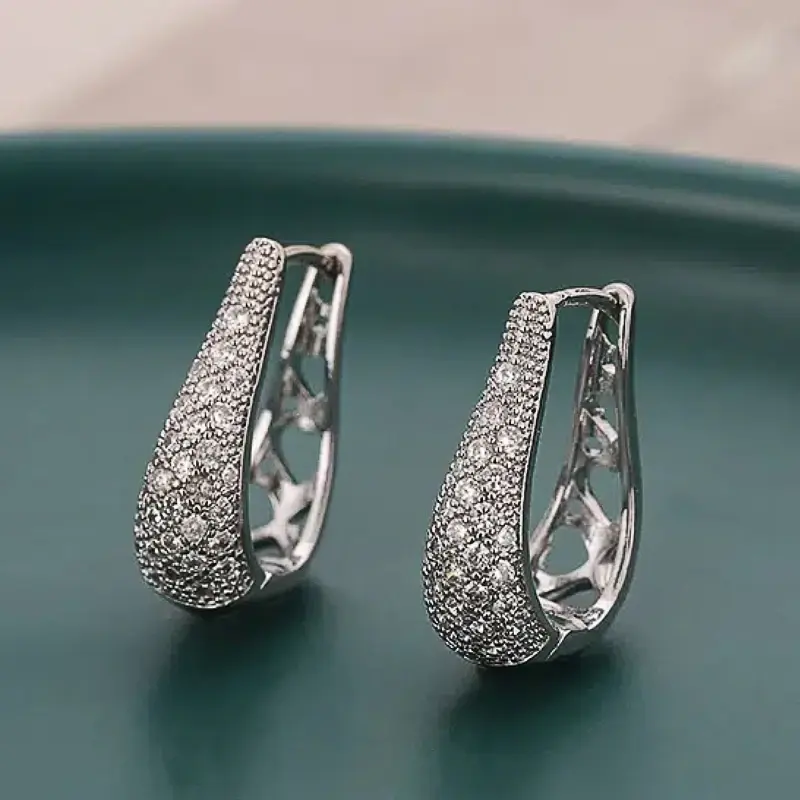 Huitan Trendy Graceful Hollow-out Design Hoop Earrings for Women Silver Color/Gold Color Accessories for Engagement Ceremony