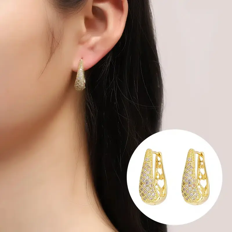 Huitan Trendy Graceful Hollow-out Design Hoop Earrings for Women Silver Color/Gold Color Accessories for Engagement Ceremony