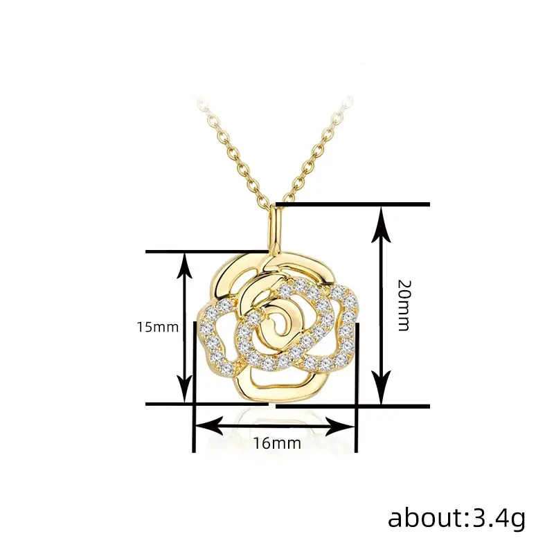 Huitan Delicate Gold Color Flower Pendant Necklace Lady Engagement Ceremony Accessories Shining Zirconia Jewelry for Wedding
