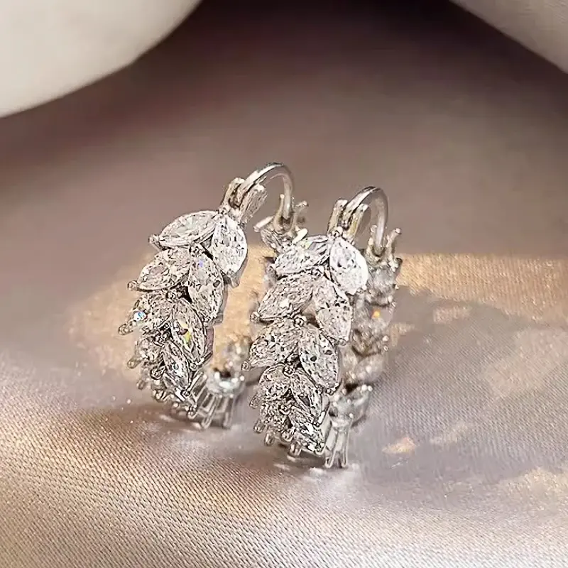 Huitan Hot Trendy Leaf Design Hoop Earrings for Women Marquise Cubic Zirconia Modern Fashionable Female Earrings 2025 Jewelry