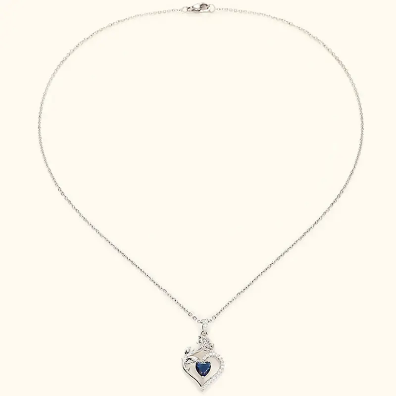 Huitan Charming Heart Blue Zirconia Necklace Female Engagement Jewelry Delicate Flower Rose Pendant Accessories for Wedding