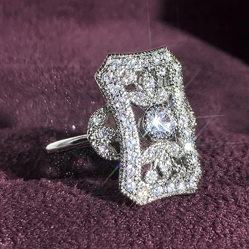 Huitan Geometric  Shaped Cubic Zirconia Rings for Women Modern Fashion Wedding Band Accessories Silver Color Party Jewelry