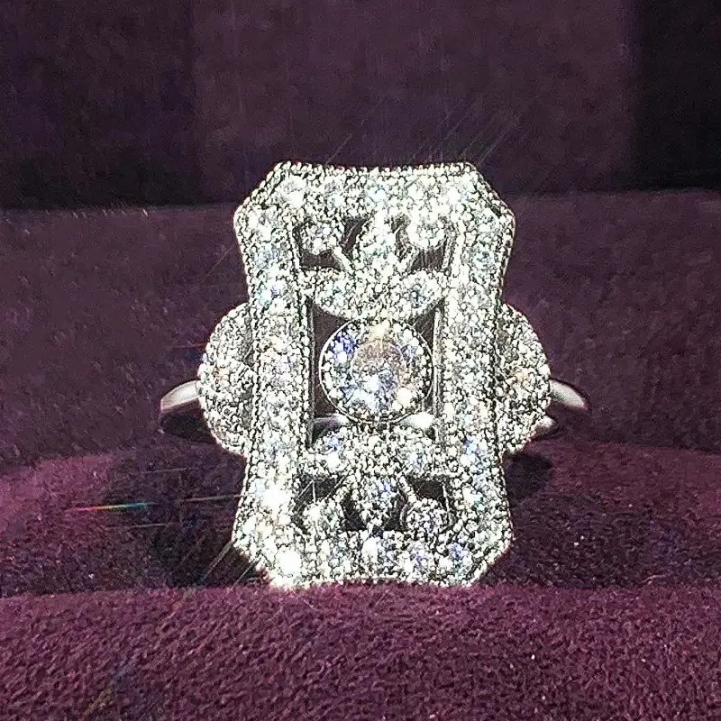 Huitan Geometric  Shaped Cubic Zirconia Rings for Women Modern Fashion Wedding Band Accessories Silver Color Party Jewelry