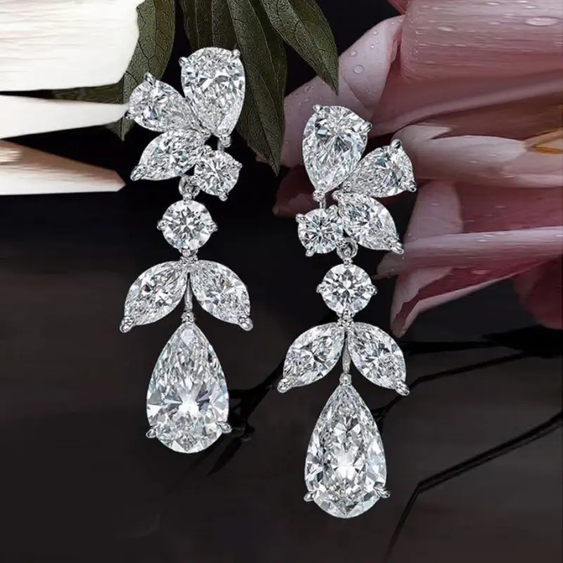 Huitan Silver Color Crystal Earrings for Women Elegant Wedding Engagement Party Lady's Accessories Fancy Gift Statement Jewelry