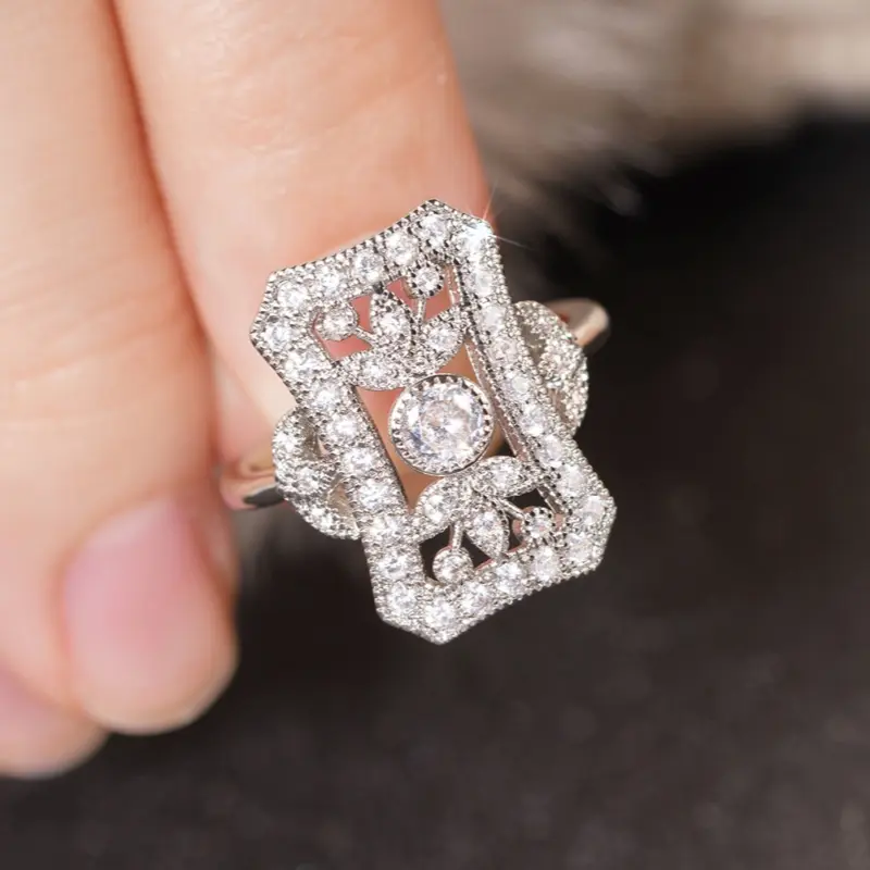 Huitan Geometric  Shaped Cubic Zirconia Rings for Women Modern Fashion Wedding Band Accessories Silver Color Party Jewelry