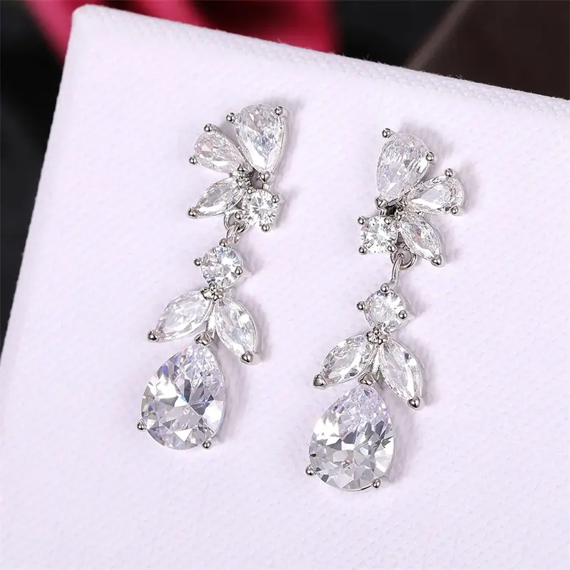 Huitan Silver Color Crystal Earrings for Women Elegant Wedding Engagement Party Lady's Accessories Fancy Gift Statement Jewelry