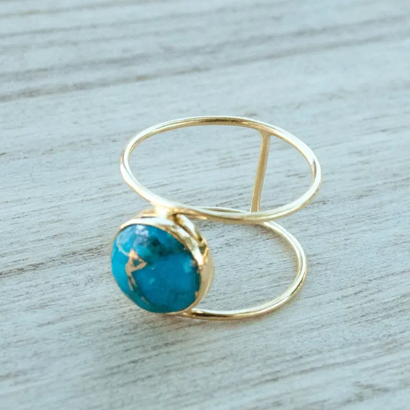 Huitan Boho Style Finger Ring for Women Blue Imitation Turquoise Stone Chic Female Rings Daily Wear Party Statement Jewelry Gift