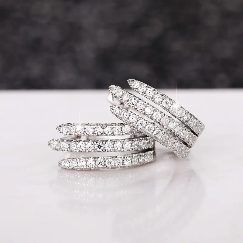 Huitan Exquisite Bridal Wedding Earrings Three Lines Hoop with Sparkling Cubic Zirconia Silver Color Luxury Trendy Women Jewelry