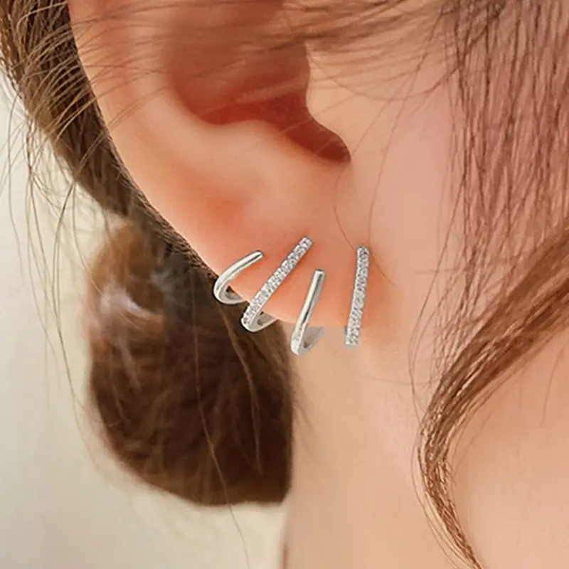 Huitan Dazzling Women's Ear Claw Earrings with Shiny Cubic Zirconia Simple Stylish Daily Wear Accessories Gift Statement Jewelry