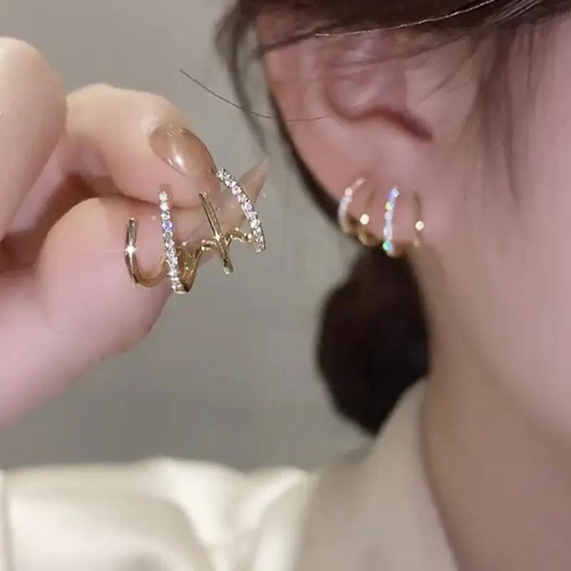 Huitan Dazzling Women's Ear Claw Earrings with Shiny Cubic Zirconia Simple Stylish Daily Wear Accessories Gift Statement Jewelry