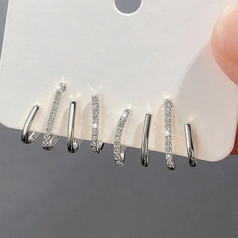 Huitan Dazzling Women's Ear Claw Earrings with Shiny Cubic Zirconia Simple Stylish Daily Wear Accessories Gift Statement Jewelry