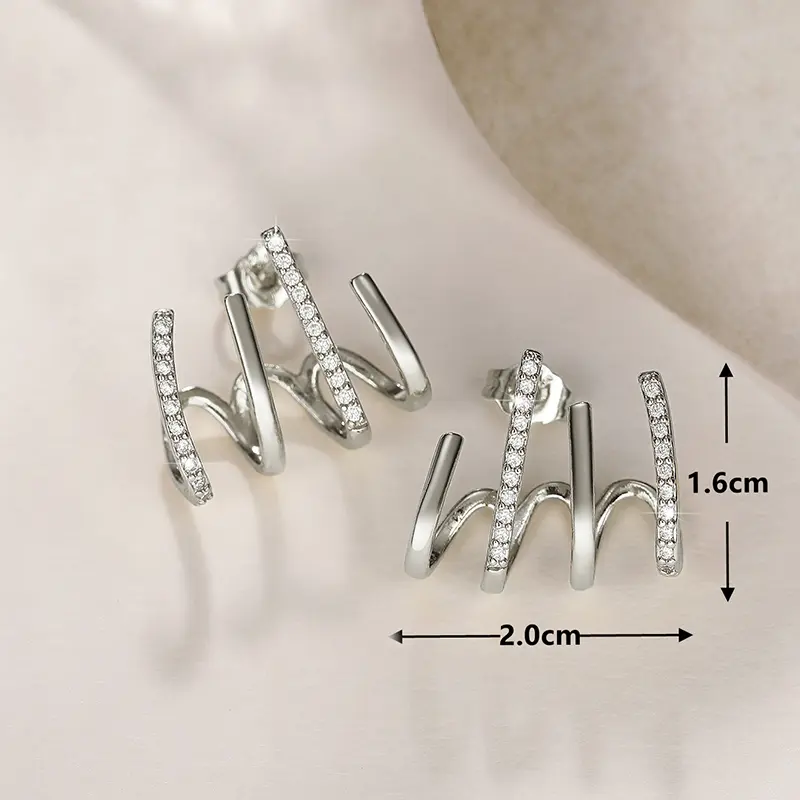 Huitan Dazzling Women's Ear Claw Earrings with Shiny Cubic Zirconia Simple Stylish Daily Wear Accessories Gift Statement Jewelry