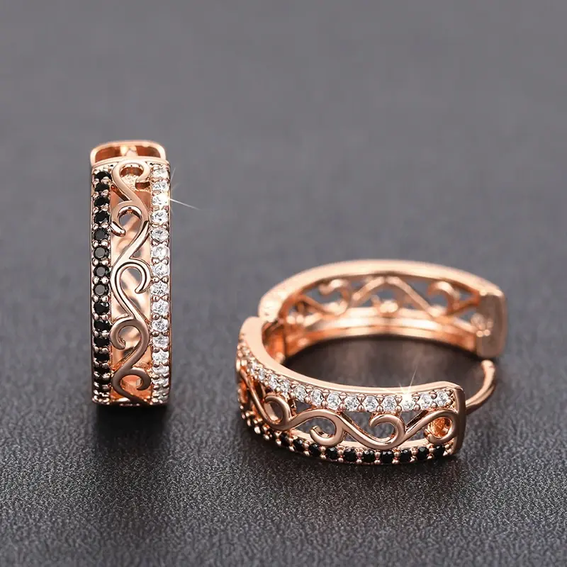 Huitan Fashion Chic Rose Gold Color Hoop Earrings Female Gorgeous Hollow-out Design Accessories for Daily Life Graceful Jewelry