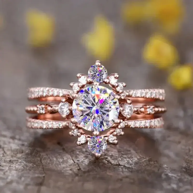 Huitan Luxury Rose Gold Color Finger Ring Female Wedding Band Gorgeous Engagement Accessories Fashion Lady Party Accessories
