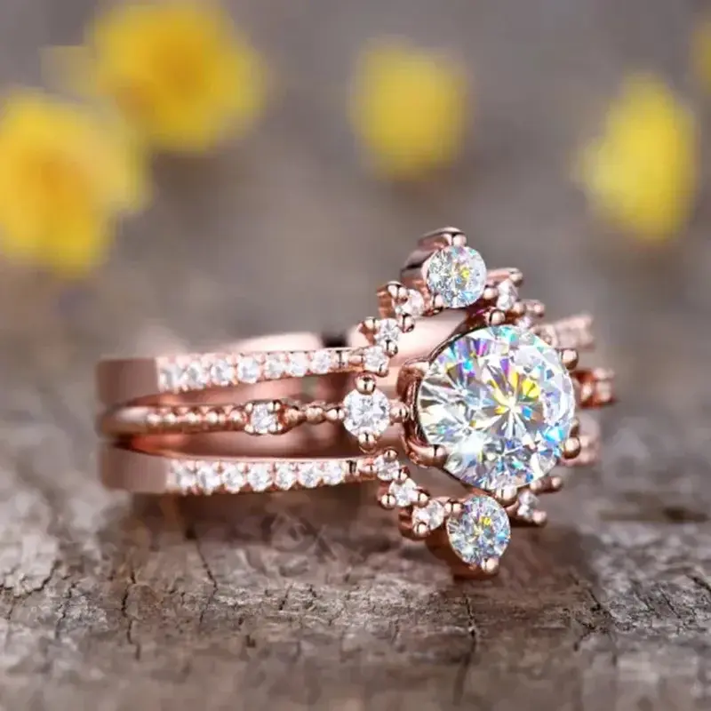 Huitan Luxury Rose Gold Color Finger Ring Female Wedding Band Gorgeous Engagement Accessories Fashion Lady Party Accessories