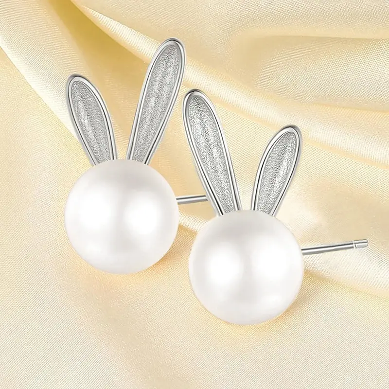 Huitan Chic Cute Rabbit Stud Earrings Female Teen Girls Daily Jewelry Delicate Gifts Simulated Pearl Accessories for Women