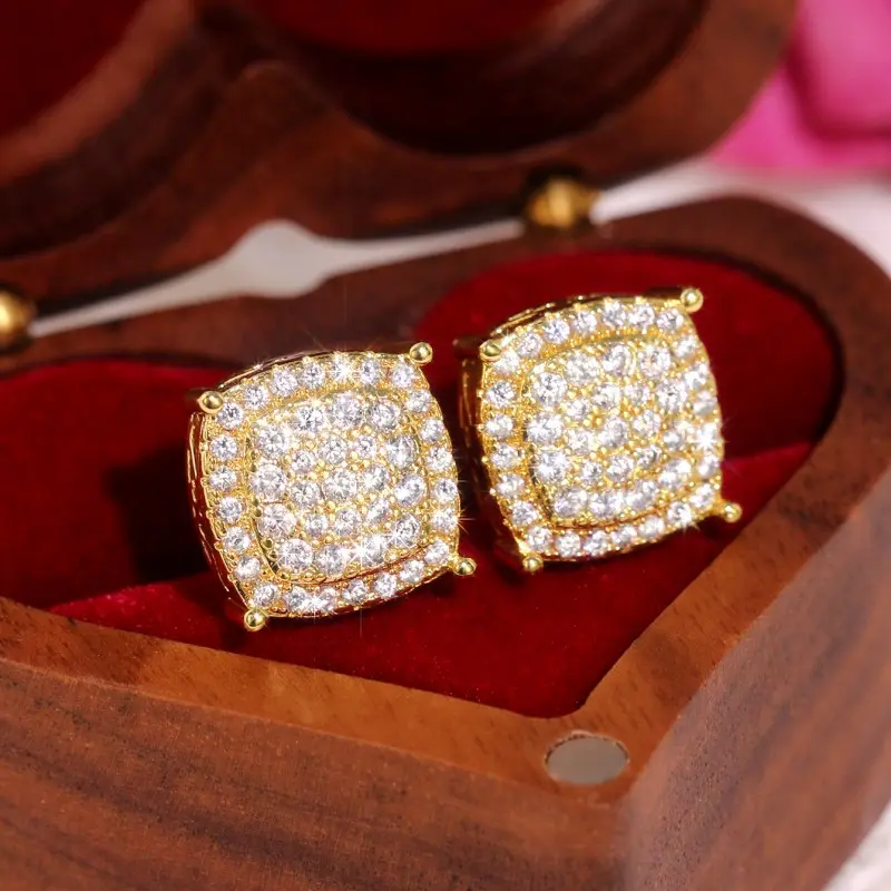 Huitan Full Bling Bling CZ Round Shaped Stud Earrings for Women Simple Versatile Ear Piercing Accessories Exquisite Girl Jewelry