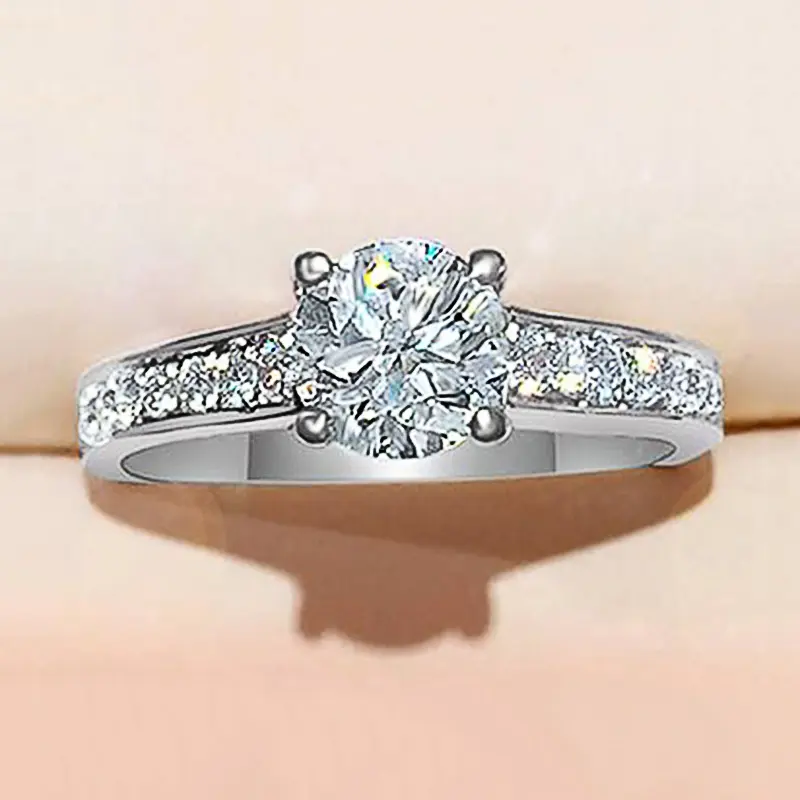 Huitan Simple Classic Design 4 Claws Cubic Zirconia Ring Women Wedding Engagement Silver Color Finger Accessories Luxury Jewelry