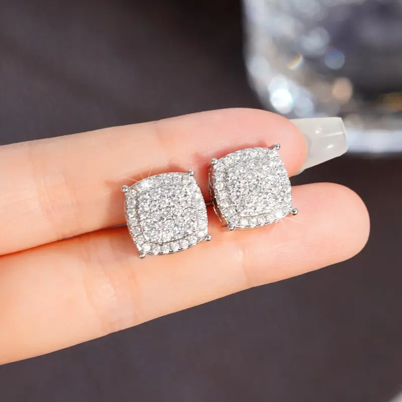 Huitan Full Bling Bling CZ Round Shaped Stud Earrings for Women Simple Versatile Ear Piercing Accessories Exquisite Girl Jewelry