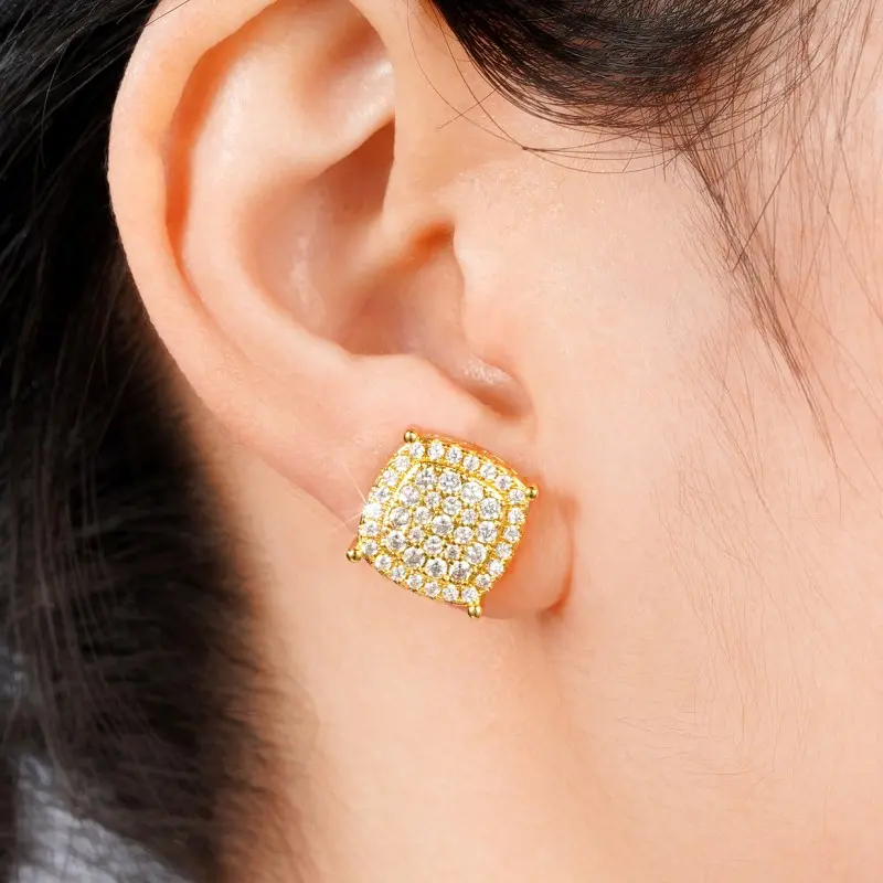 Huitan Full Bling Bling CZ Round Shaped Stud Earrings for Women Simple Versatile Ear Piercing Accessories Exquisite Girl Jewelry