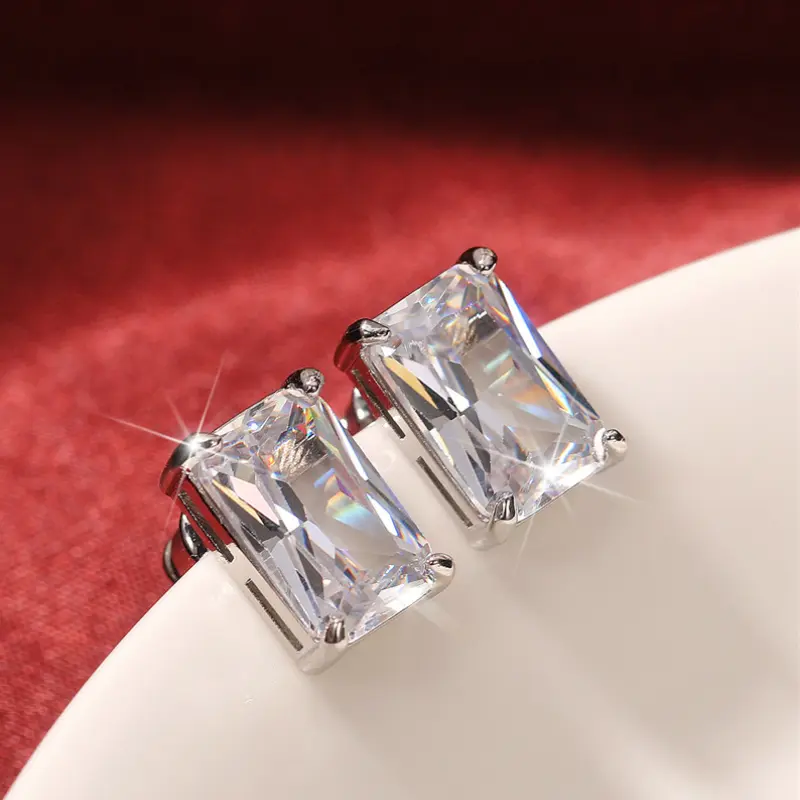 Huitan Fashion Contracted Square CZ Stud Earrings Women Silver Color Ear Piercing Series Accessories Simple Versatile Jewelry